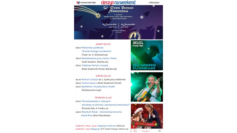 Plakat z rozpiska weekendową